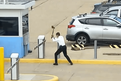 United Airlines pilot caught on surveillance video taking an axe to a parking gate at DIA
