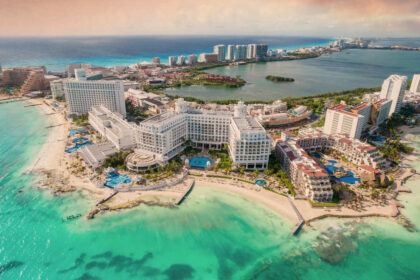 Aerial View Of The Hotel Zone In Cancun, The Mexican Caribbean, Mexico, Latin America