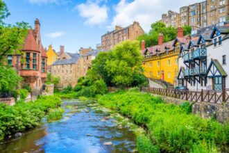 The scenic Dean Village in a sunny afternoon, in Edinburgh, Scotland