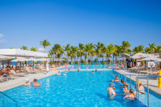 View Of An Open Pool In A Resort In Cancun, Mexico, Mexican Caribbean