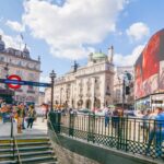 LONDON, Wide angle view of Piccadilly Circus- a famous London landmark in London’s West End