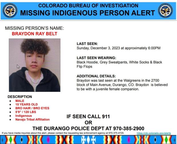 Teen missing from Durango since Sunday