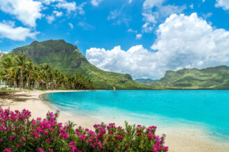 View Of A Paradisaical Beach In Mauritius, East Africa