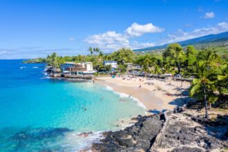 View of people at the beach in Hawaii