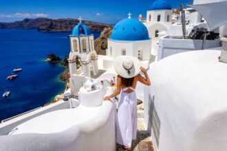 woman in Santorini, Greece