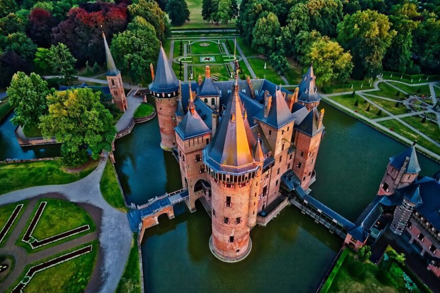 Aerial view of De Haar Castle in utrecht netherlands