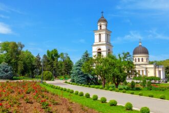 Central Park with Cathedral and Steeple in Chisinau, Moldova