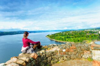 Woman taking in the views of Dumbarton, Scotland