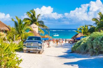 Pathway to beautiful beach in Tulum, Mexico