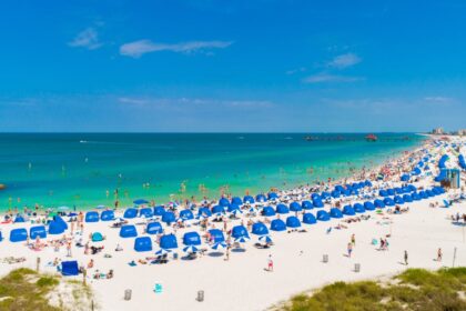 Packed beach in Clearwater, FL