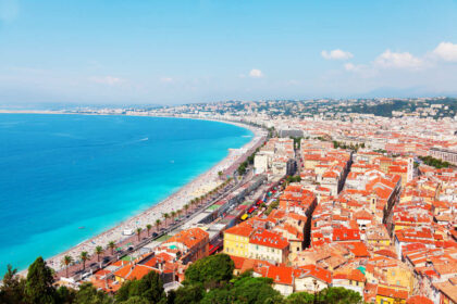 View Of Nice Old Town And The Mediterranean Sea From Colline Du Chateau, Nice, France, Southern Europe