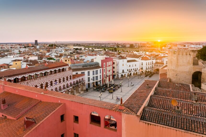 Sweeping views of Badajoz, Spain at sunset