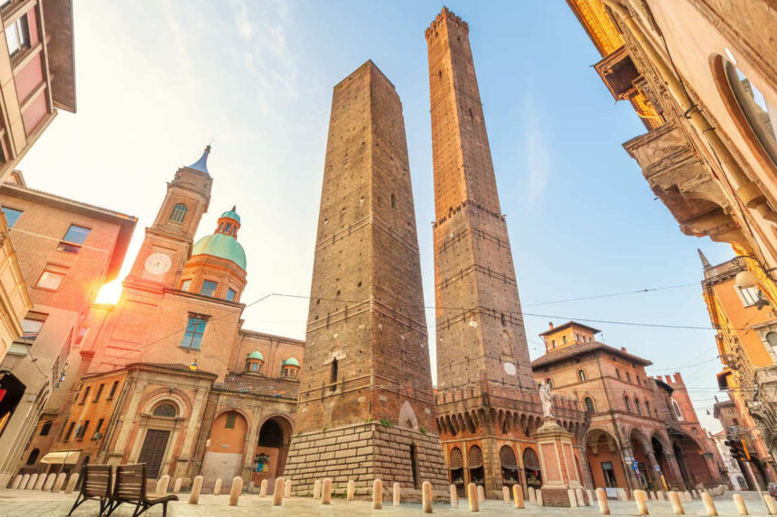 The Twin Leaning Towers Of Bologna, Italy, Southern Europe