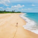 Woman walking on a beach in Sri Lanka