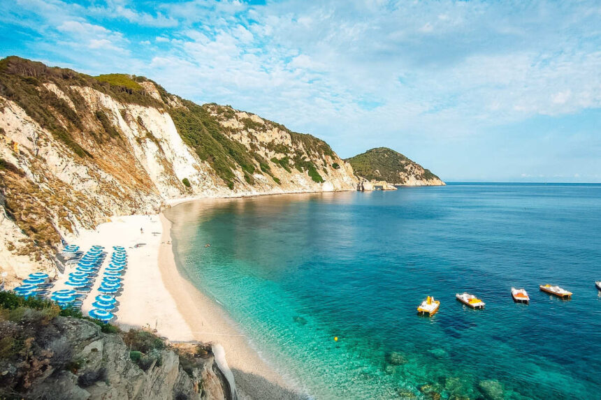 Famous Beach Bounded By The Mediterranean Sea In Isola di Elba, Italy, Southern Europe