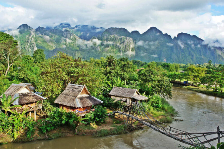 Aerial View Of The Countryside In Laos, Southeast Asia