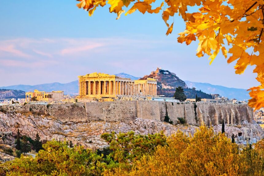 Acropolis with fall leaves