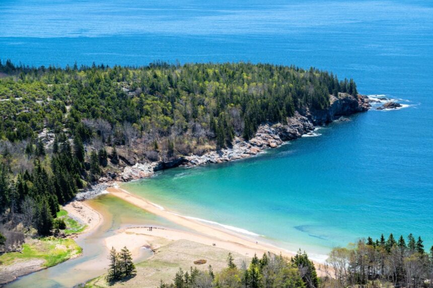 Aerial view of Sand Beach, Acadia National Park