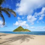 Levera Beach on Grenada Island with a view of Sugar Loaf Island, Grenada.