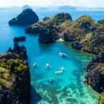 a stunning view of rocks formation and clear water of El Nido Palawan, Philippines.