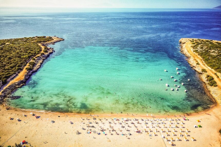 Stunning cove with crystal blue water in Urla, Turkiye