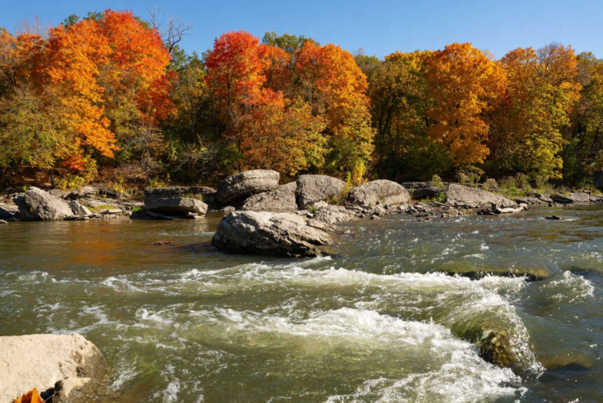 Beautiful fall morning on the River in Oglesby, Illinois, USA.