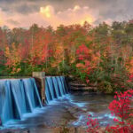 Waterfalls and vibrant fall foliage in Mentone, AL