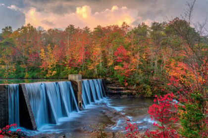 Waterfalls and vibrant fall foliage in Mentone, AL