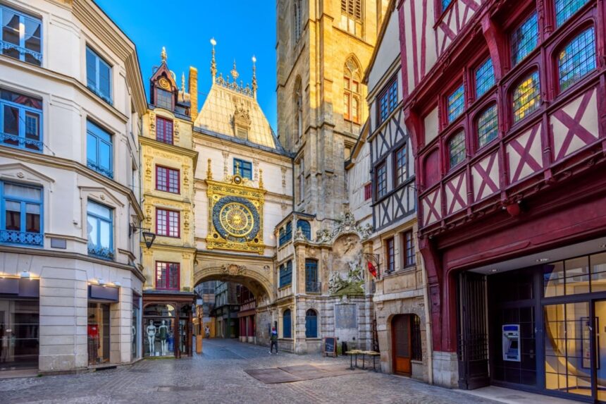 The Gros-Horloge (Great-Clock) is a fourteenth-century astronomical clock in Rouen, Normandy, France. Architecture and landmarks of Rouen.