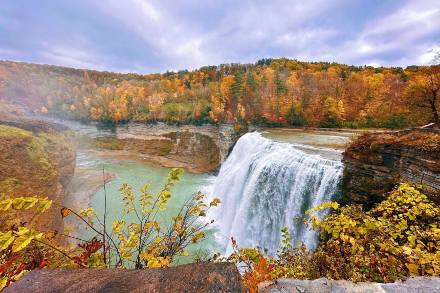 Letchworth State Park waterfall in fall