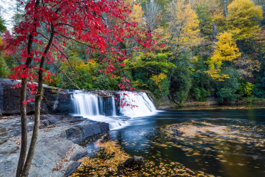 Hooker Falls in autumn near Hendersonville, NC