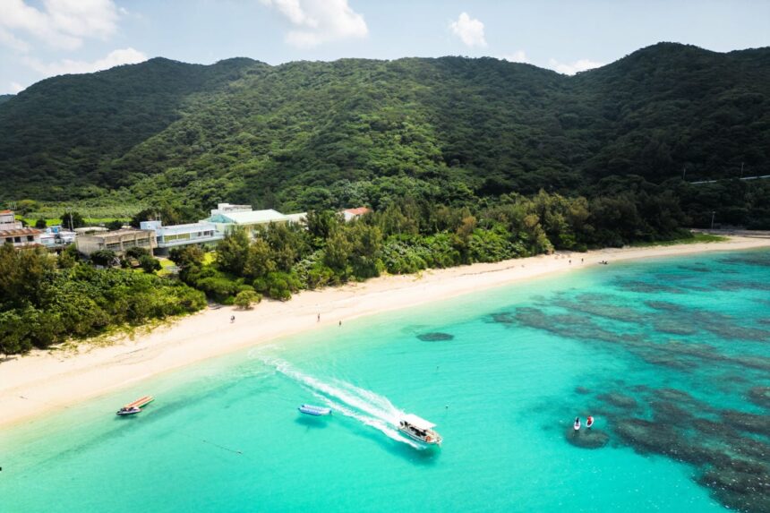 Beautiful blue water and white sand in Okinawa