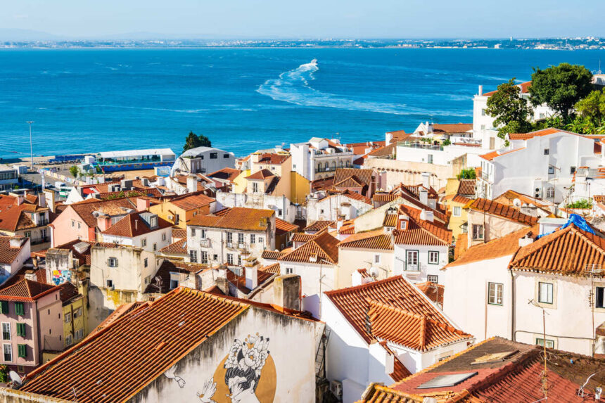 Panoramic View Of A Coastal City In Portugal, Southern Europe