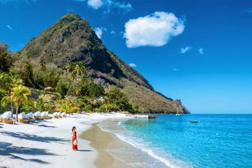 Young Woman Posing At A Beach In Saint Lucia, Caribbean Sea