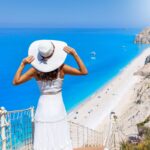 Woman overlooking Egremni Beach, Lefkada