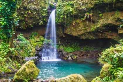 Emerald pool waterfall on Dominica island