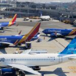 Airplanes at terminals in New York