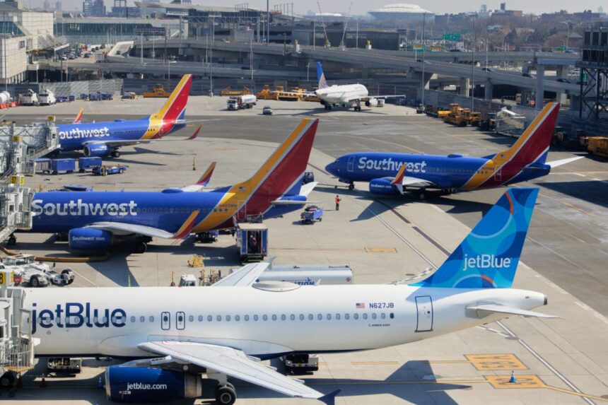 Airplanes at terminals in New York