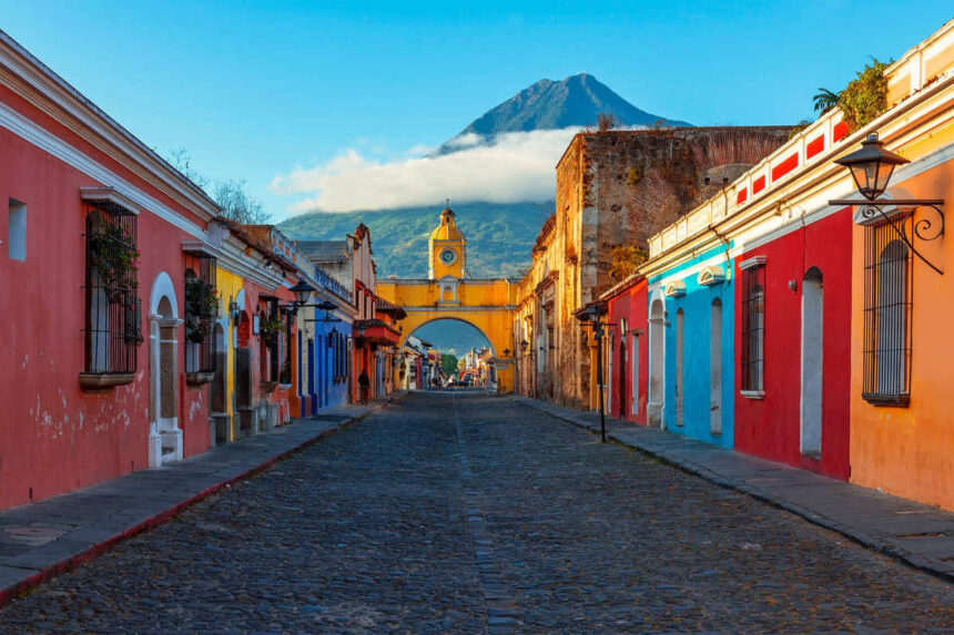 Colonial Street In Antigua Guatemala, Guatemala, Central America