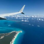 View of Cancun taken from airplane wing