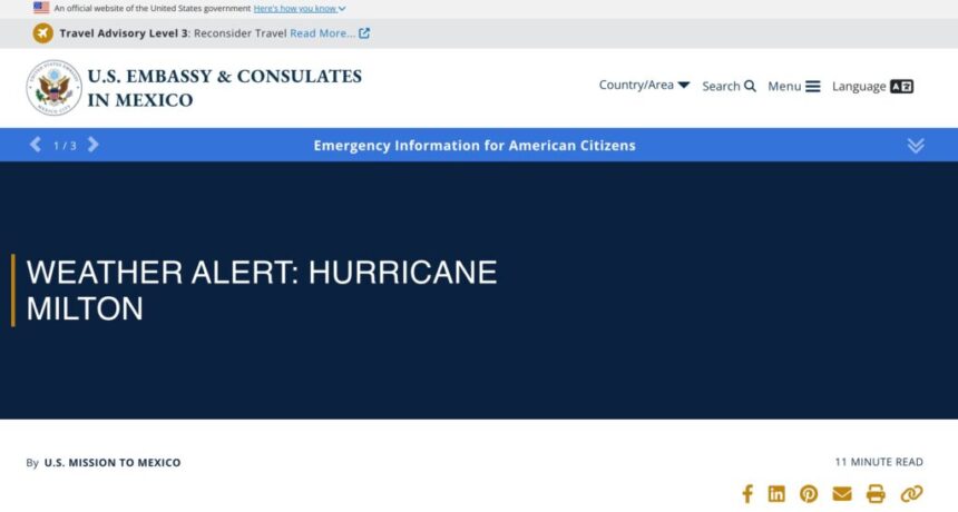 Mexico’s U.S. Embassy Issues Hurricane Alert for Yucatan Peninsula