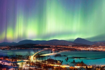 Panoramic View Of Tromso Under The Northern Lights, Norway