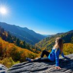 Woman taking in the views of the Smoky Mountains National Park, near Gatlinburg, Tennessee, USA