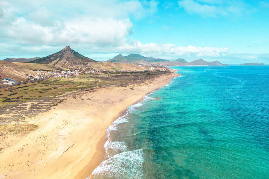 Aerial View Of Porto Santo Beach In Portugal