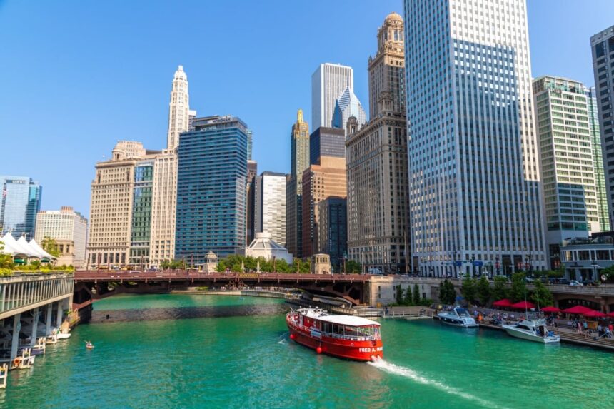 Tourist river cruise boat in Chicago