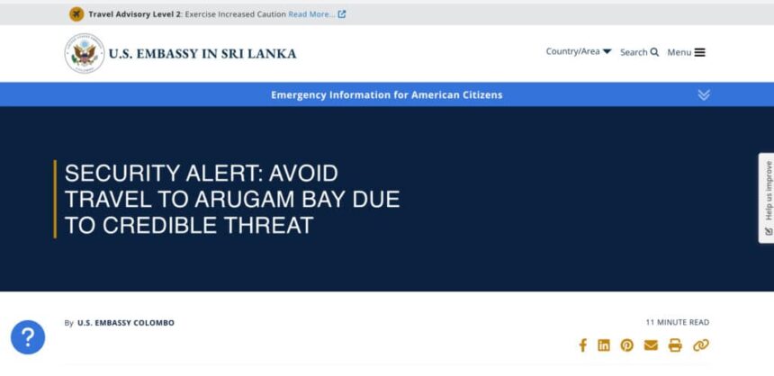 U.S. Issues Urgent “Terrorist Threat Warning” For Americans Traveling in Sri Lanka