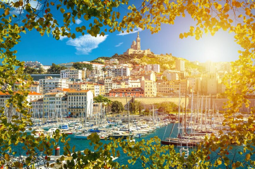 Sunset view of Marseille port