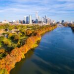 Austin skyline and river in fall