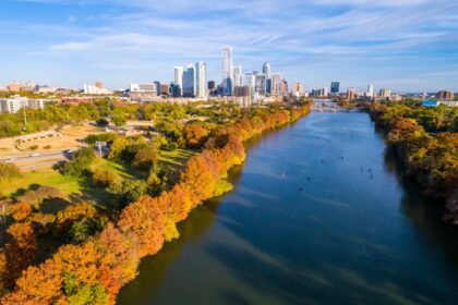 Austin skyline and river in fall