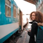 Young traveler at train station in winter